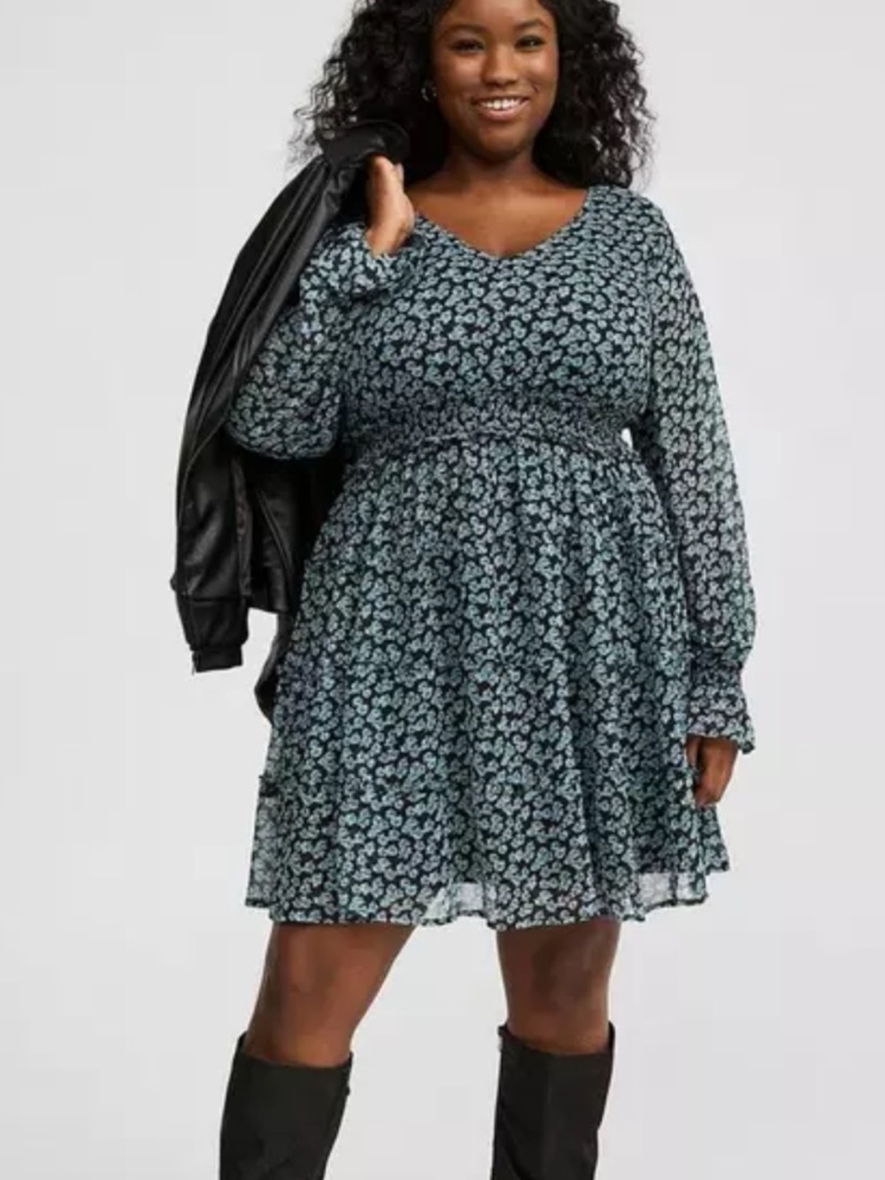 Torrid Mini Lurex Chiffon Tiered Dress Painted Roses Floral Deep Black Size 2X